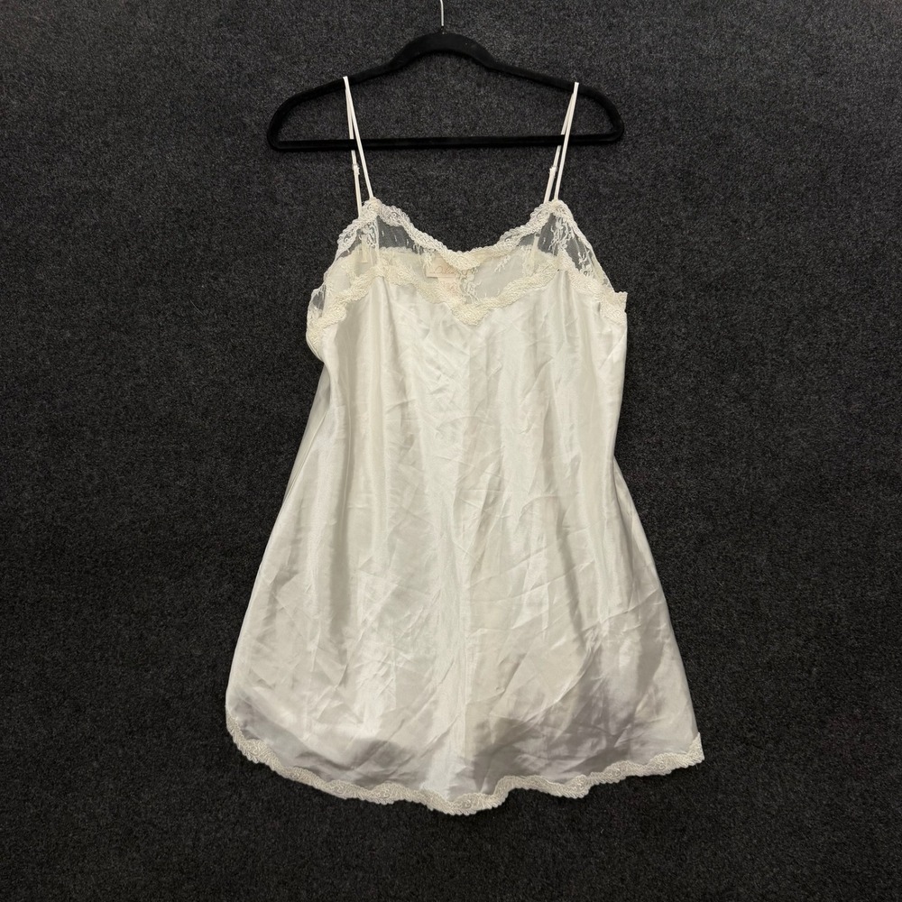 Vintage Delicates Satin Lace Trim Chemise Nightgown Ivory White Large